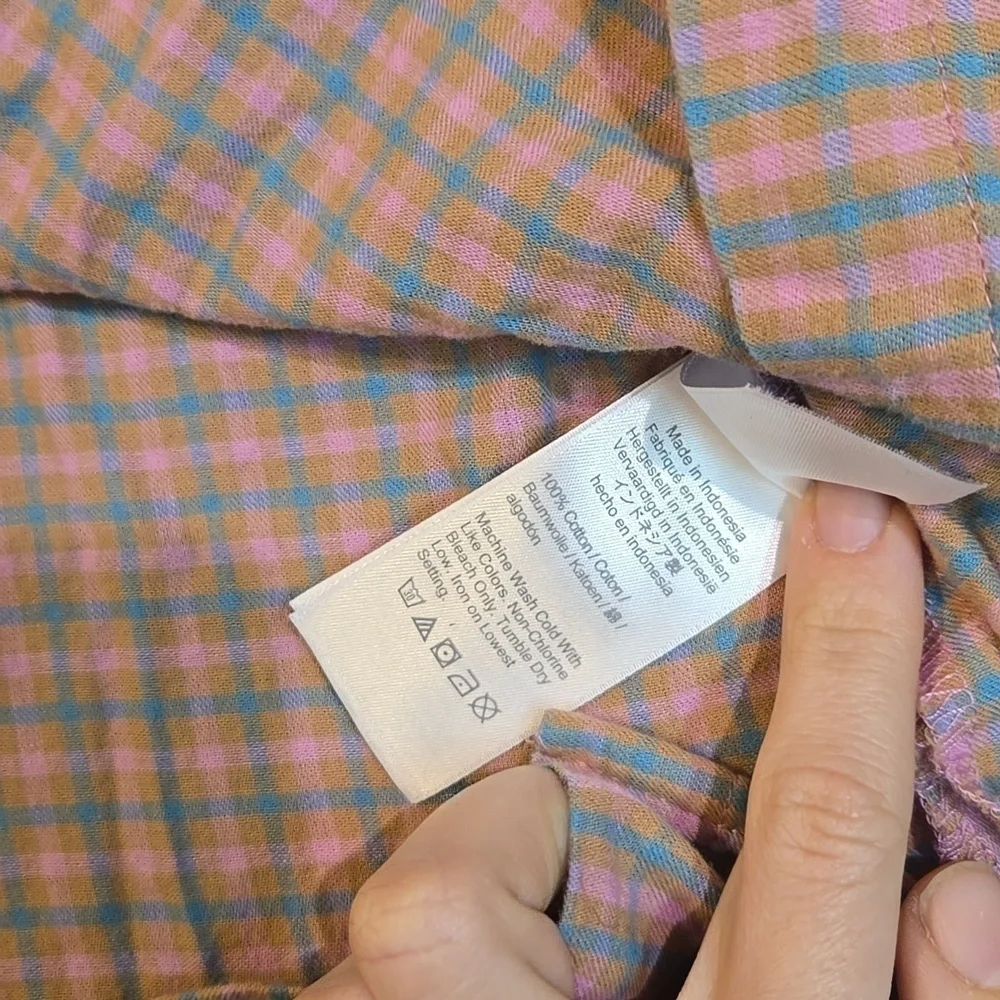 J.Crew Women Puff sleeve top V neck Blouse Top flannel sz L